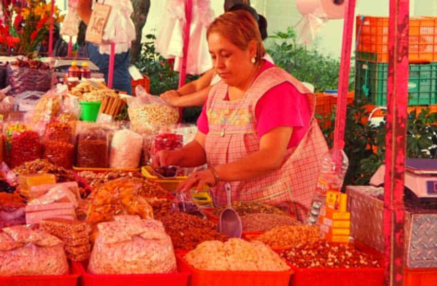 Lilia Hernández has been selling fruits and dried nuts at the market for 40 years.