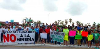 Mine opponents at a protest last year.