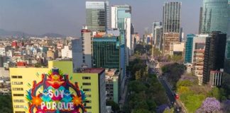 One of the murals is on a building on Paseo de la Reforma.