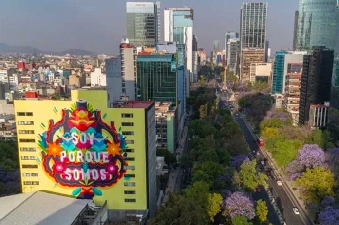 One of the murals is on a building on Paseo de la Reforma.