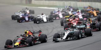Cars on the track in last year's Formula 1 race.