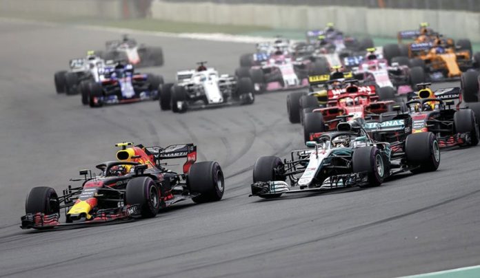 Cars on the track in last year's Formula 1 race.