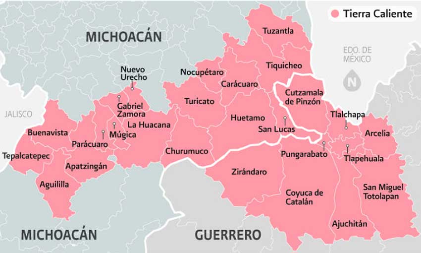 The Tierra Caliente region in Michoacán and Guerrero.