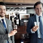Edrington executive Juan Barbato, left, and Mexico manager Campos toast the Mexican whisky market.
