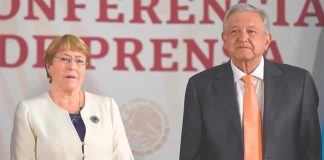Bachelet and López Obrador at yesterday's press conference.