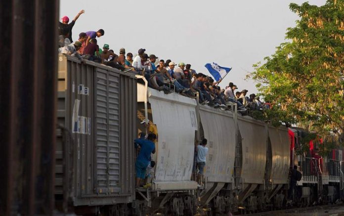 Migrants ride north aboard the freight train called The Beast.