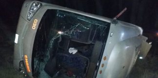 The bus that rolled over in Zacatecas yesterday.