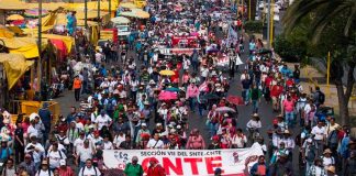 A CNTE protest march, a common sight in Oaxaca.
