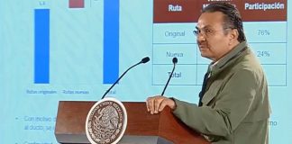 Pemex CEO Romero addresses a press conference this morning.