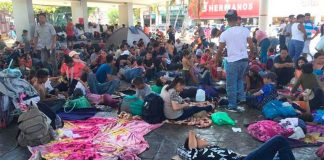 Migrants camp in the center of Tapachula.