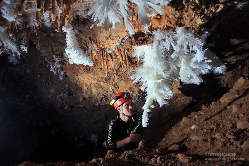 An anthodite (gypsum formation) in the San Agustín section of the cave