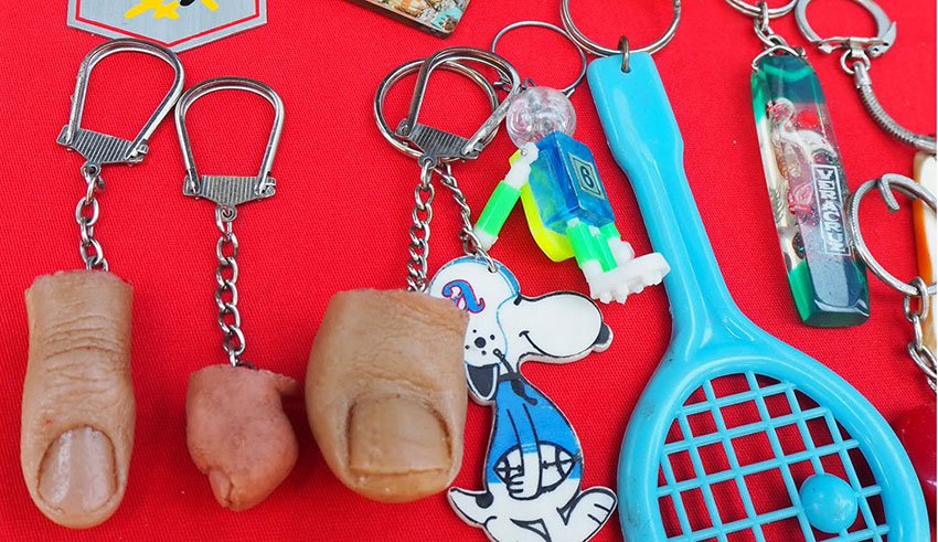 The author's severed big toe (plastic) key chain. He passed on the finger and baby toe.