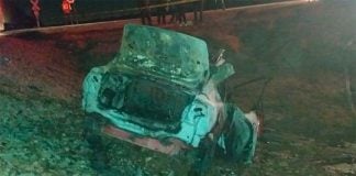 The car that was struck by a train in Mexicali.