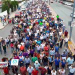 Thousands march in Monclova, Coahuila, in support steelmaker Altos Hornos.