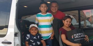 Andrick, left, and his family arrive in Puerto Vallarta on Friday.