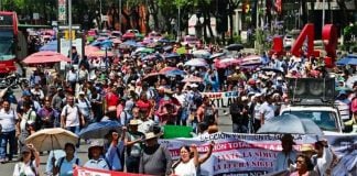 Teachers march in Mexico City yesterday.