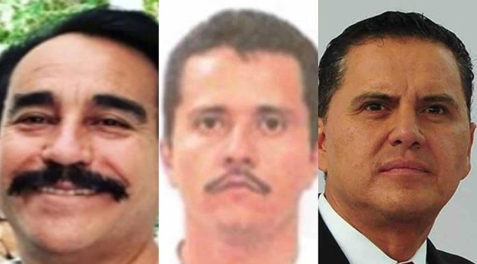 From left, the judge, CJNG leader Nemesio Oseguera Cervantes and the ex-governor.
