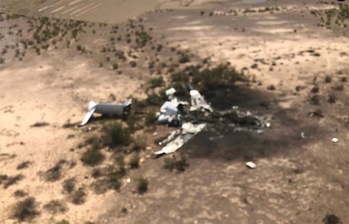 The wreckage of yesterday's plane crash in Coahuila.