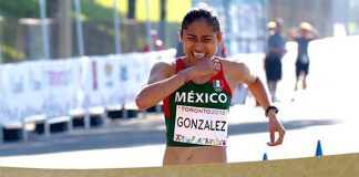 González crosses the finish line to win gold at the 2015 Pan American Games.
