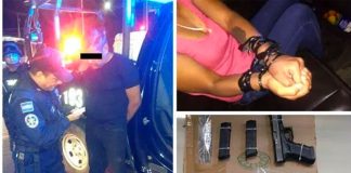 The police chief during his arrest, one of the victims and confiscated weapons and phones.