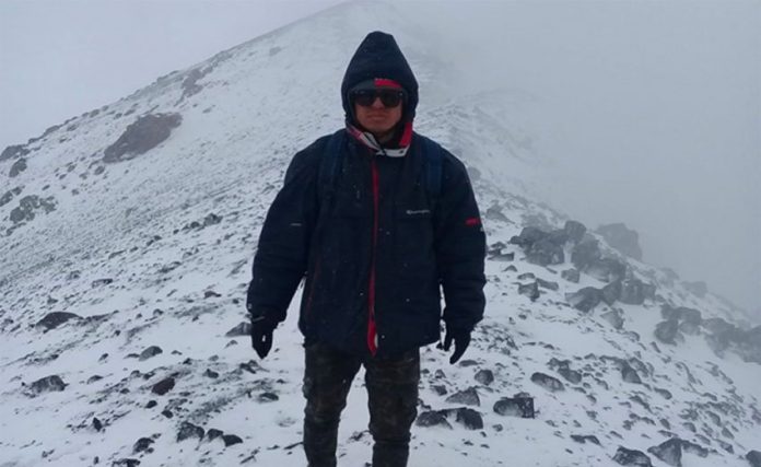 Suazo at the summit of El Popo.