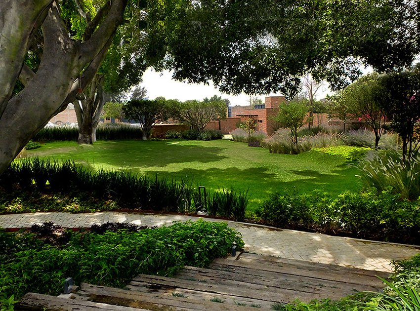 The spice path through the beer garden is lined with plants like mint and rosemary.