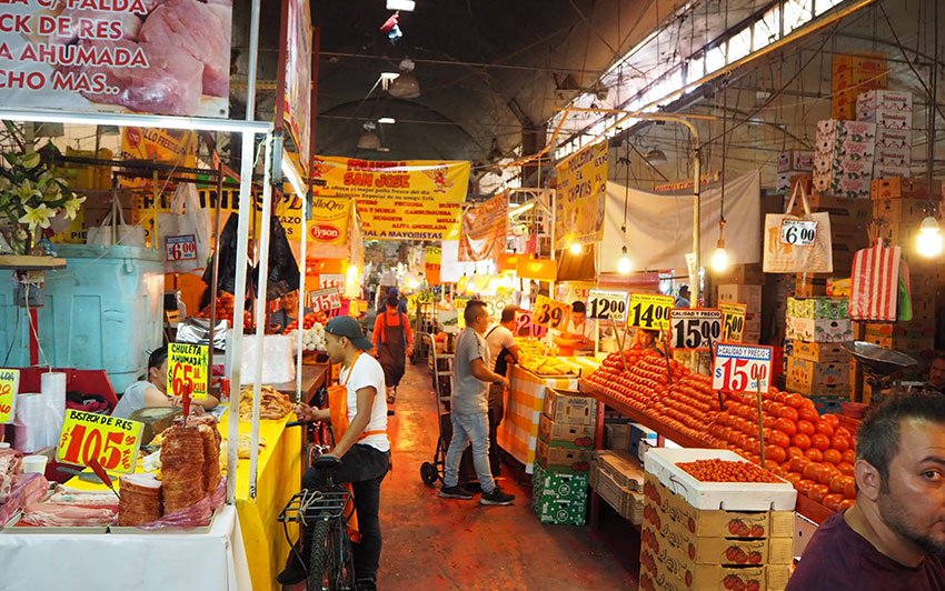 A look down the market stall at Mercado de la Merced.