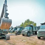 The army's construction equipment at the ready in Santa Lucía.
