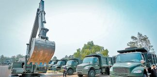 The army's construction equipment at the ready in Santa Lucía.