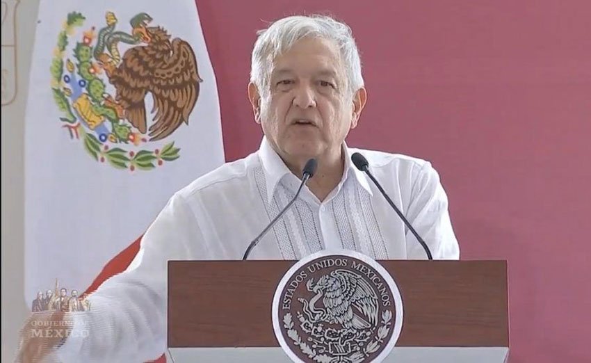 López Obrador speaking in Tabasco yesterday, where he offered a message of friendship to the US.