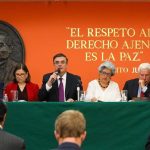 Ebrard speaks at this morning's press conference in Washington.