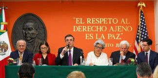 Ebrard speaks at this morning's press conference in Washington.