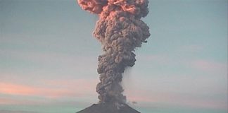 Popocatépetl lets off some steam Monday morning.