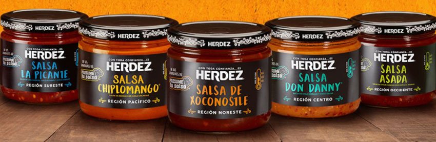 The five winning salsas, now on supermarket shelves.