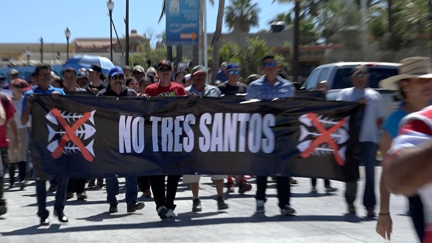 Villagers protest the Tres Santos mega development.