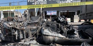 Wreckage of the semi after Wednesday's accident.