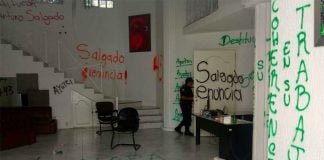 Education Secretariat offices after students went on a spray-painting spree.