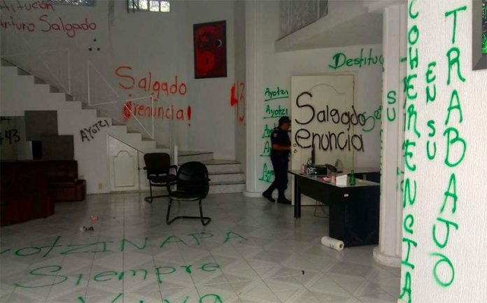 Education Secretariat offices after students went on a spray-painting spree.