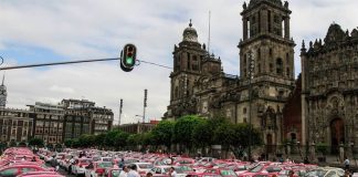 A cluster of taxis in Mexico City on Monday.