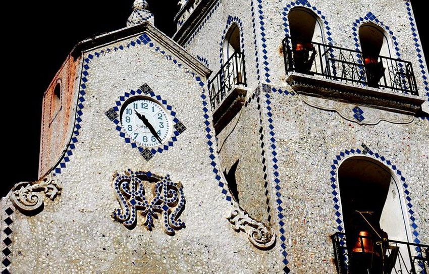 Detail of the porcelain-covered church.