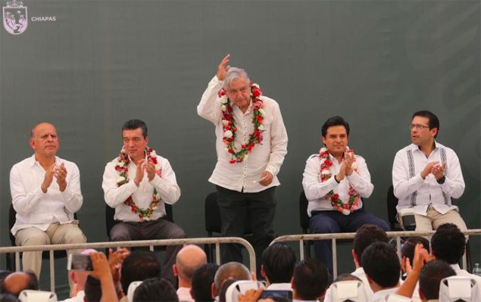 AMLO at yesterday's event in Chiapas.