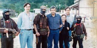 Former Zapatista leader Subcomandante Marcos, center, with López Obrador in 1994.