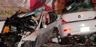 The wreckage of the BMW after the 2017 accident.