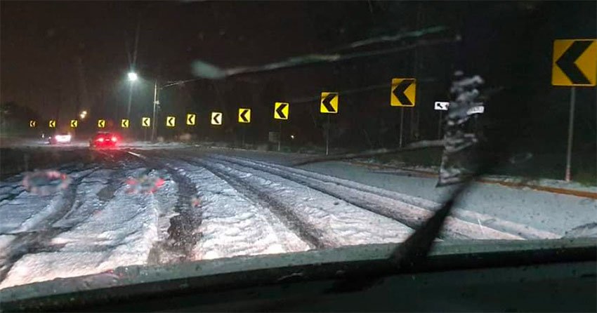 Hail on a highway Monday morning in San Miguel de Allende.