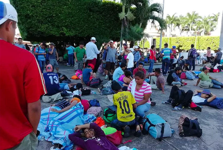 Central Americans camped out in Plaza Hidalgo in the city of Tapachula, Chiapas.