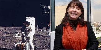 The 1969 moon landing, left, and the science council director.