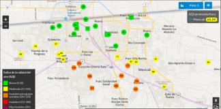 The Redspira app indicates air quality in Mexicali.