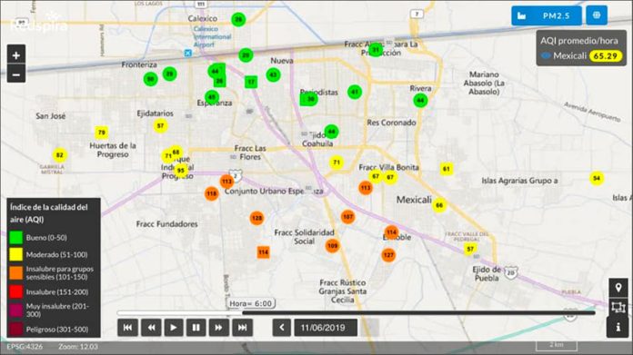 The Redspira app indicates air quality in Mexicali.