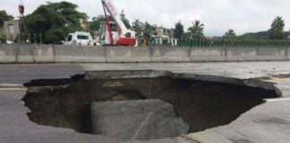 The Paso Express sinkhole that killed two people in July 2017.