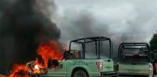 Pemex trucks burn Friday in Tepeaca, Puebla.